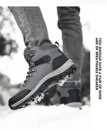 Brand Men Winter Snow Boots Waterproof Sneakers Plush Warm High Top Men's Boots Outdoor Male Hiking Boot Shoe Size 39-47