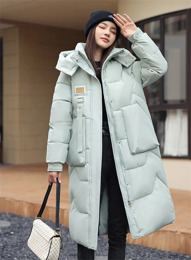 New Winter Women Jacket Long Parkas Female Down Cotton Hooded Overcoat Thick.