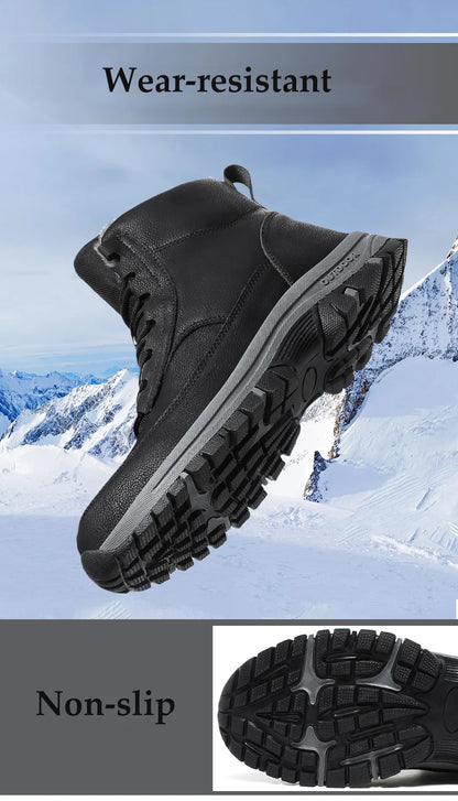 New Men Winter Snow Boots For Waterproof Leather Sneakers Super Warm Men's Boots Outdoor Male Hiking Boots Work Shoes Size 39-48