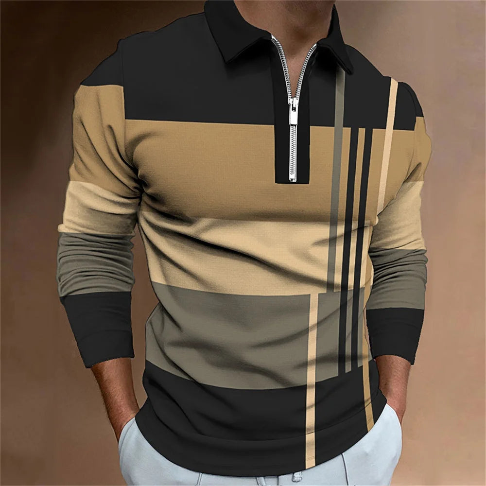 2025 Spring Mens Polo Shirt Long Sleeve Stand Basic Blouse Tee Shirt Top Casual T-shirt Men Shirt