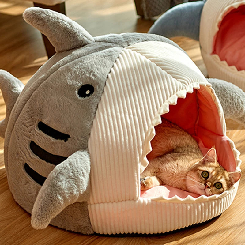 Warm Cat Beds Cartoon Shark Pet Cave Beds Sweet Kittens Basket Cushion Cat