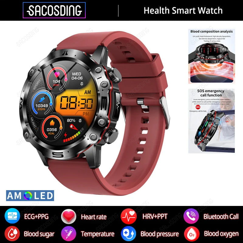 2024 New Smart Watch Men Blood Lipids Uric Acid Health ECG+PPG Fitness Tracker Clock HD Bluetooth Call Sport Altitude Smartwatch