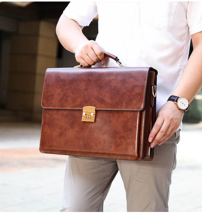 Maleta New Male Bring Password Lock Briefcase Diagonal Package Genuine Leather Computer Laptop Bag Men Messenger Luxury Handbags