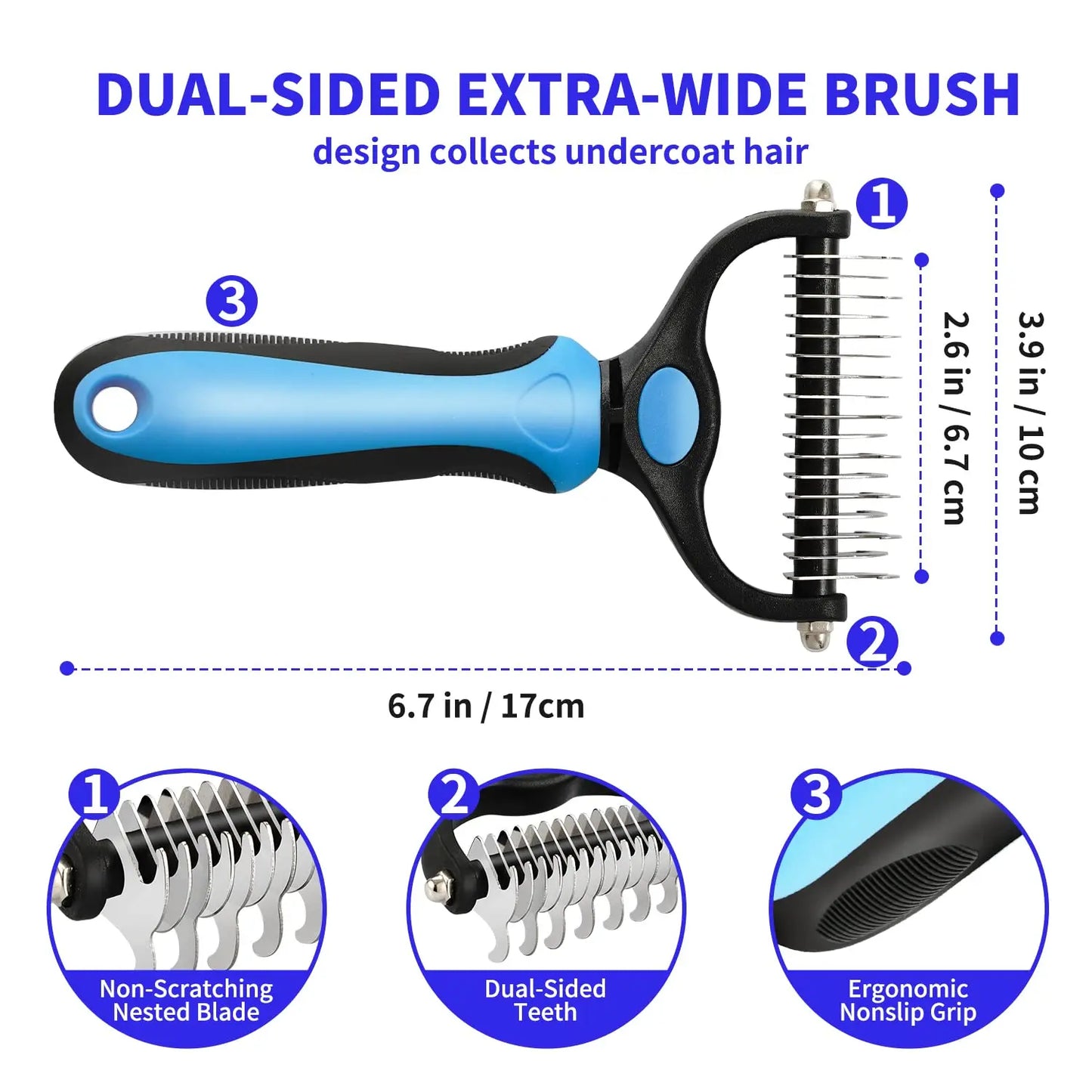 Professional Pet Deshedding Brush Dog Hair Remover Pet Fur Knot.