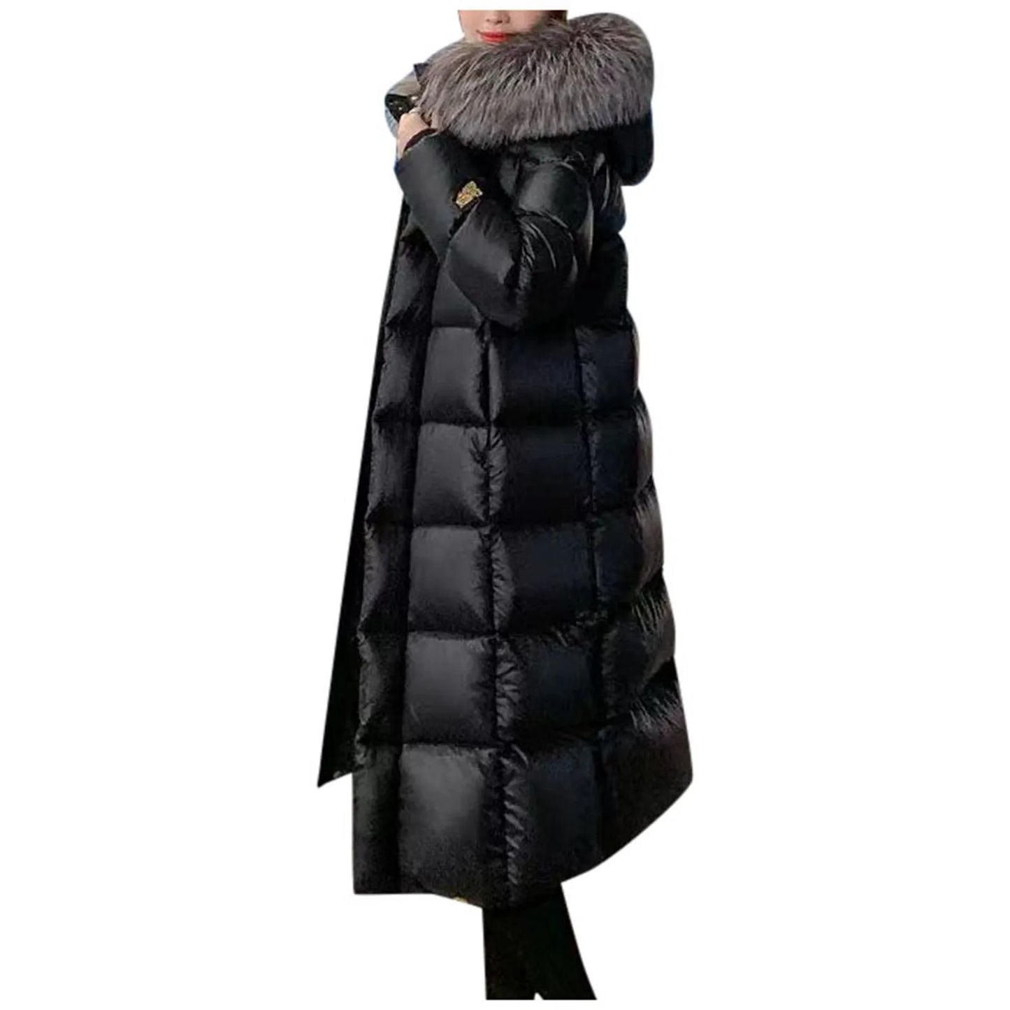 Long Down Coat for Women Over Knee Thickened High Collar Winter Fleece.