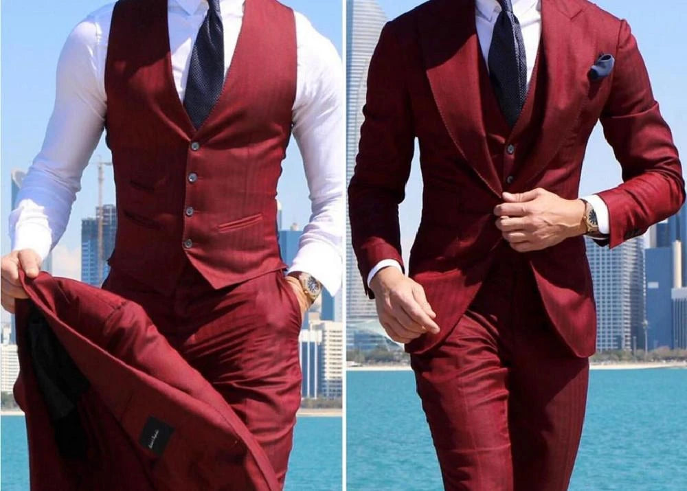 Elegant Wedding Tuxedos Suits Slim Fit Bridegroom For Men 3 Pieces Groomsmen