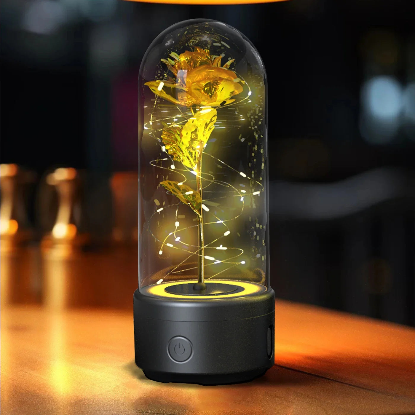 Creative 2 In 1 Rose Flowers Light And Bluetooth Speaker Valentine's Day Gift Rose Luminous Night Light Ornament In Glass lamps