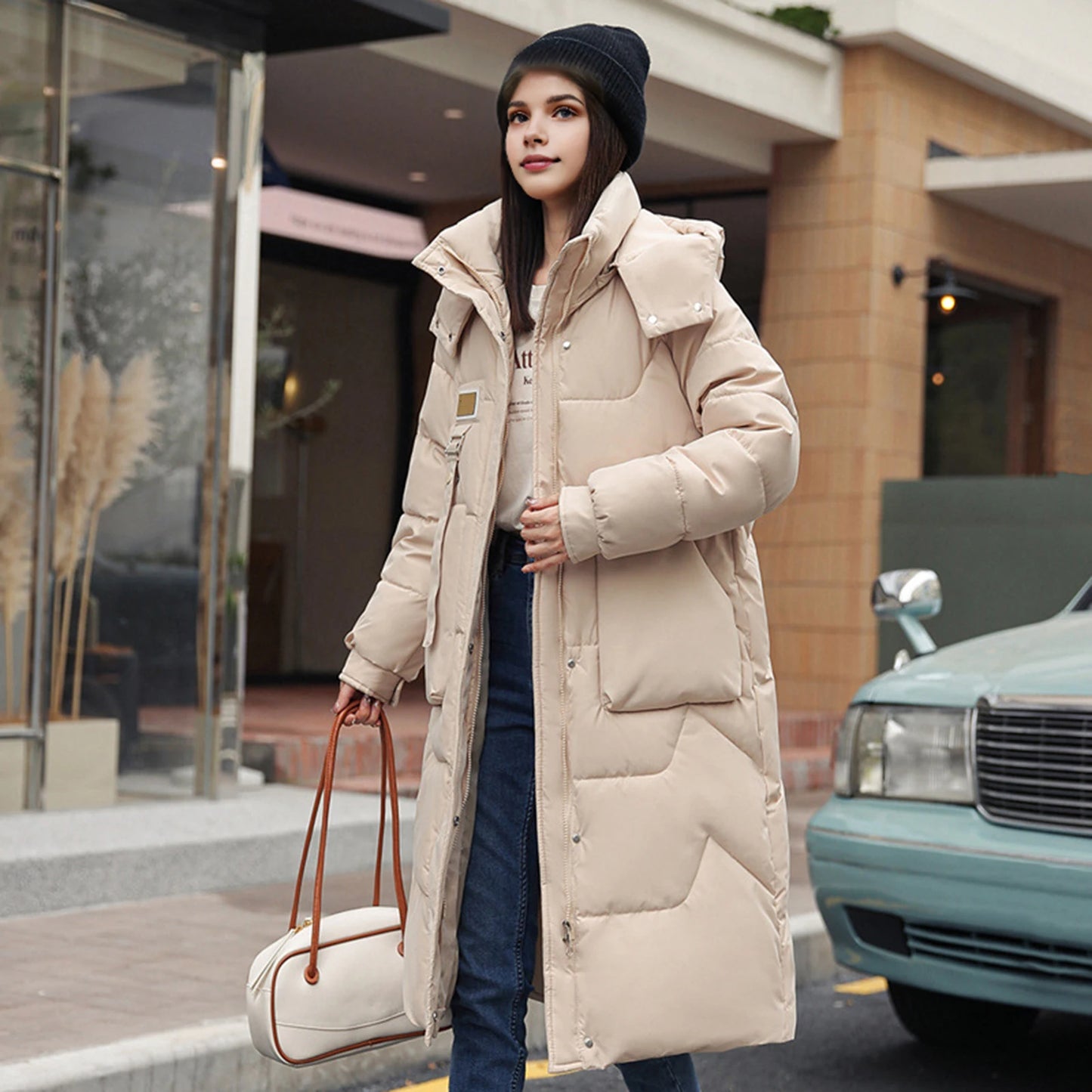 Women Coat Solid Color Thickened Padded Stuffed Hooded