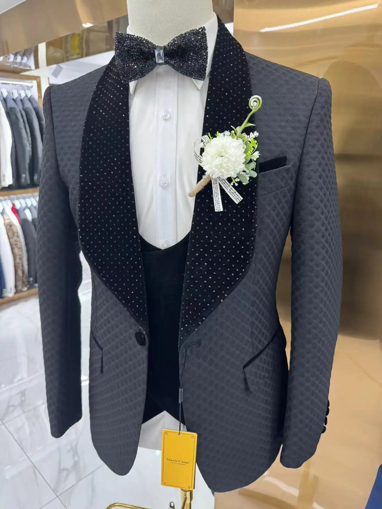 Man Suit Fine Pressed Diamond Men's Wedding Casual Host Suit 3 Pieces   Wedding Suits for Men