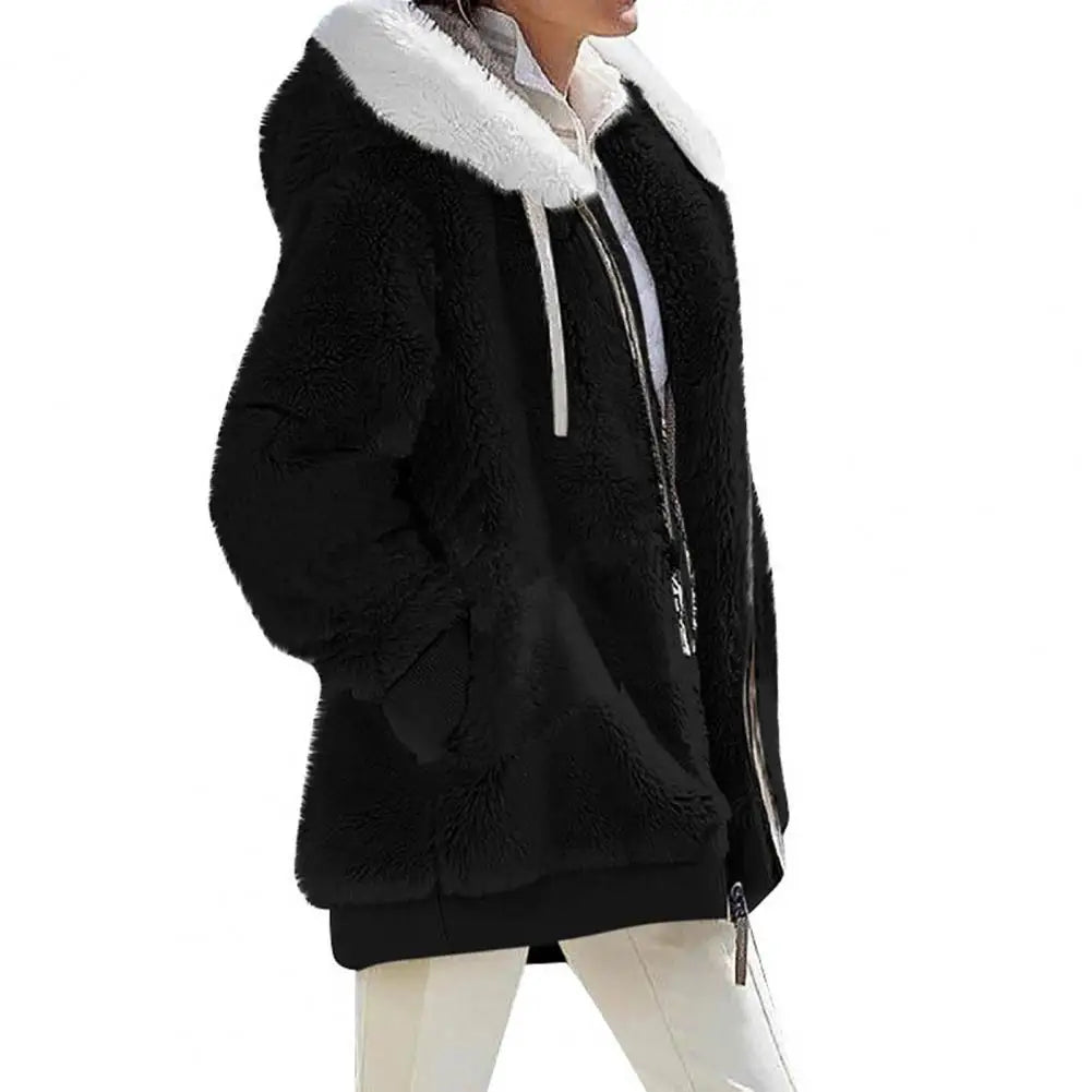 Women Winter Coat Solid Color Long Sleeves Zipper