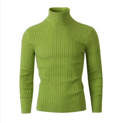 New Men's High Neck Sweater Solid Color Pullover Knitted Warm Casual