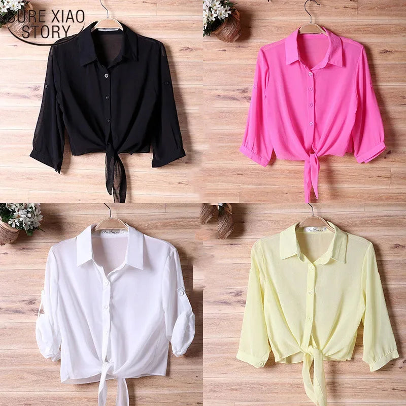 Women Chiffon Blouses 2025 Casual Stand Collar