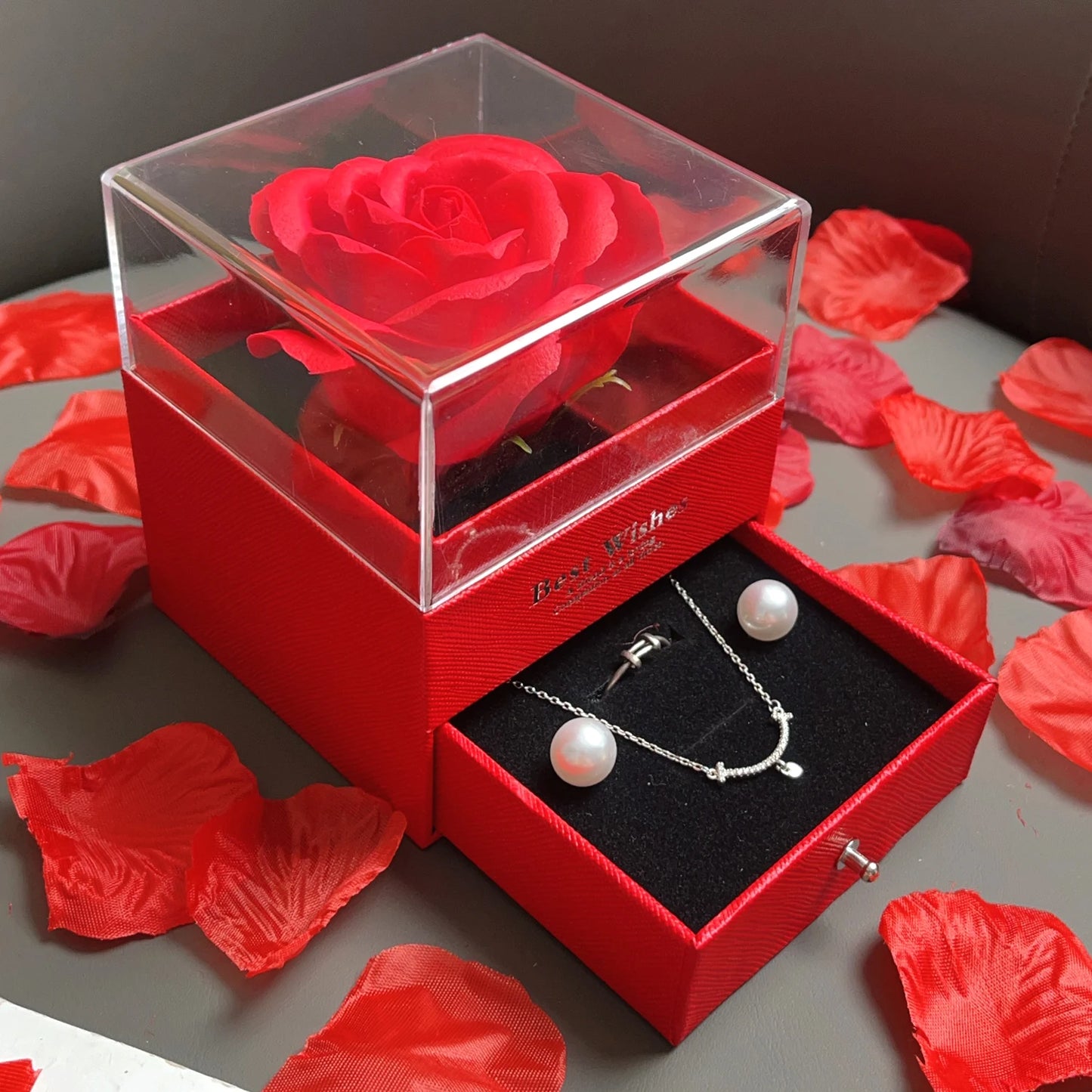 2025 Valentine Gift Box Sparkling Heart Love Necklace with Luxurious Rose Gift Boxes ForGirlfriend Mom Romantic Package Case