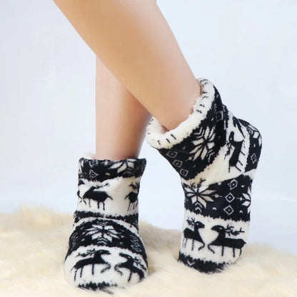 2pcs Women Warm Floor Socks Winter Thickened Plush Anti Skid Boots Soft Furry Indoor Shoes Christmas New Year Slipper Shoes Boot