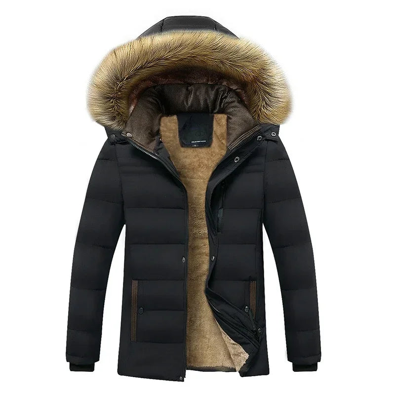 2024 Winter New Warm Thick Fleece Parkas Men Waterproof Hooded Fur Collar Parka Jacket Coat Men Autumn Fashion Casual Parkas Men