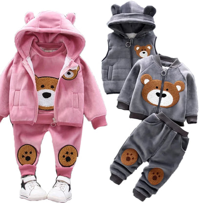 Vest+Coat+Pants 3PCS Tracksuits 1 to 4 Yrs Baby Kids Clothes Autumn Winter Toddler Boys Clothing Sets Kids Casual Girls Outfit