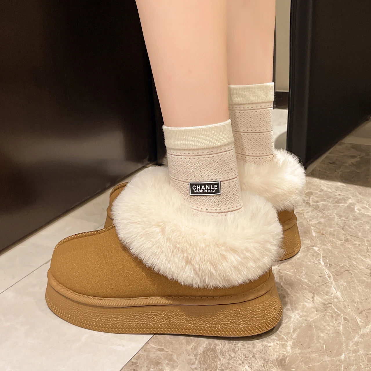 Faux Fur Winter Boots for Women  Non Slip Plush Snow Boots Woman Thick Bottom Warm Cotton Shoes Platform Botas Mujer