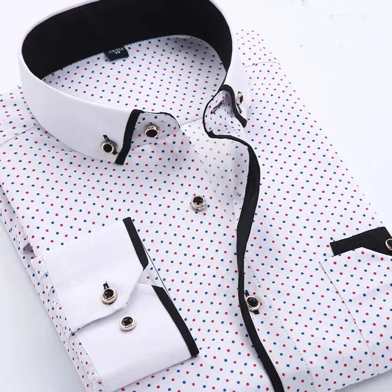 White Big Size 5XL Men Dress Shirt 2024 New Long Sleeve Slim Fit Button Down Collar Good Quality Printed Business Shirts