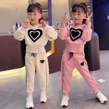 Girls Clothing Sets Kids Casual Sweatshirt+pant 2 pcs Suit 2024 Spring Autumn Tracksuit Children's Thicken Printing Sportswear