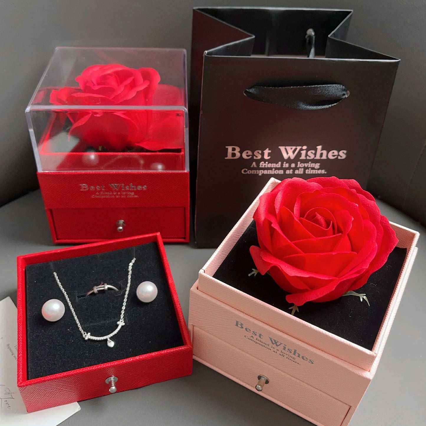 2025 Valentine Gift Box Sparkling Heart Love Necklace with Luxurious Rose Gift Boxes ForGirlfriend Mom Romantic Package Case