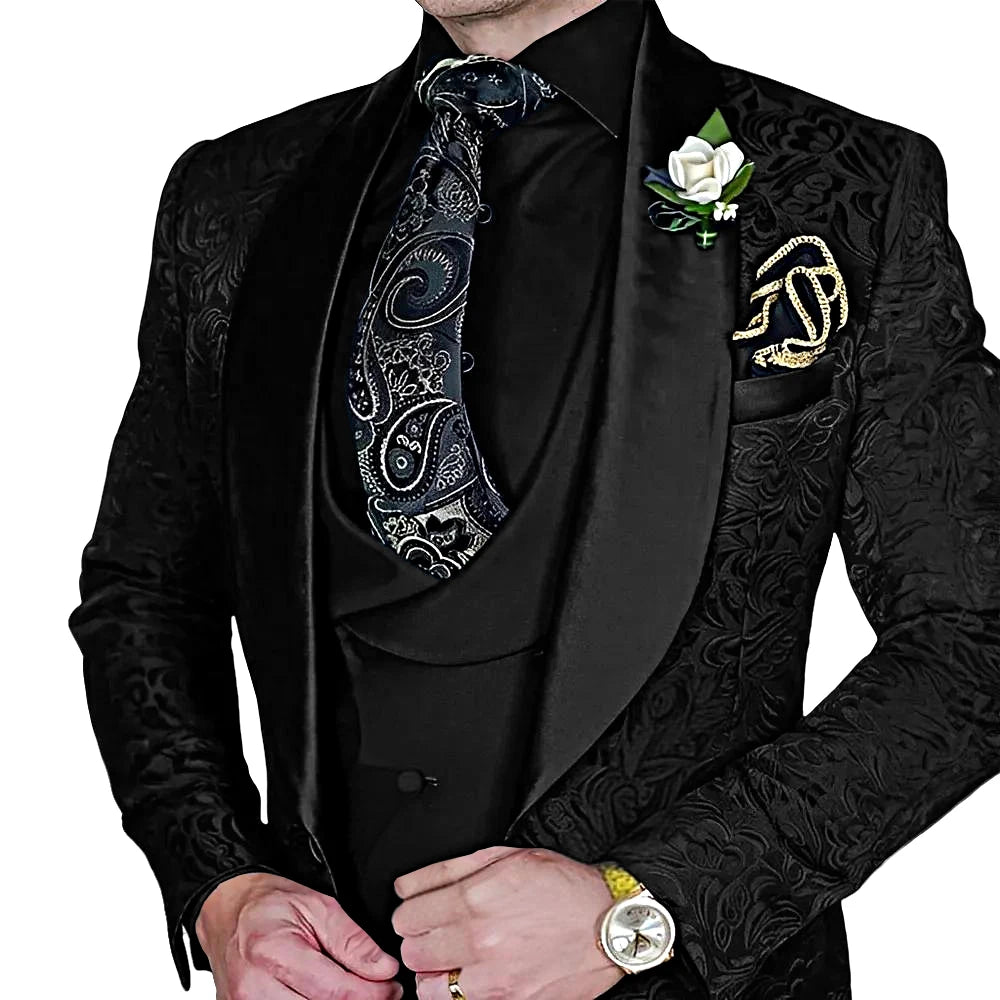 Jacquard Men's 3-piece Suit Set Formal Party Dress Groom's Tuxedo High Quality Elegant Men's Customized Outfit