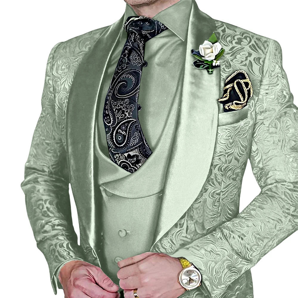 Jacquard Men's 3-piece Suit Set Formal Party Dress Groom's Tuxedo High Quality Elegant Men's Customized Outfit