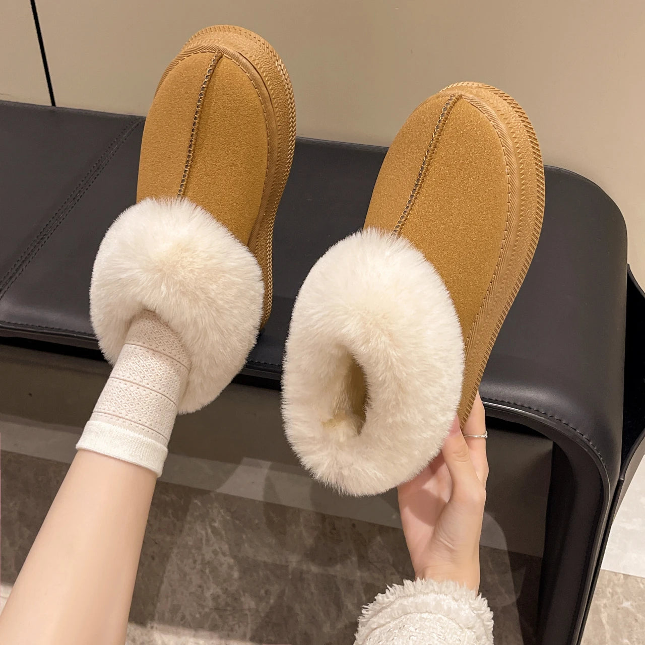 Faux Fur Winter Boots for Women  Non Slip Plush Snow Boots Woman Thick Bottom Warm Cotton Shoes Platform Botas Mujer