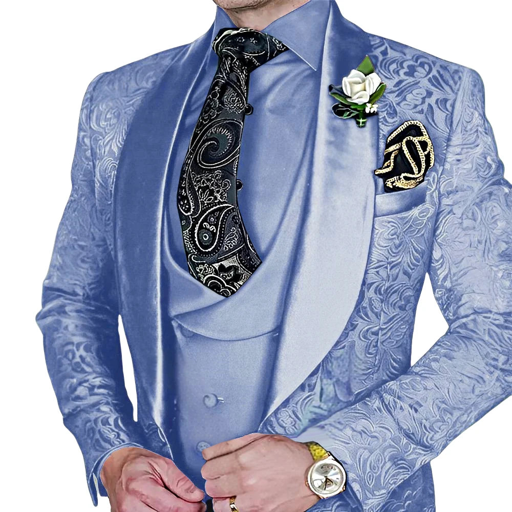 Jacquard Men's 3-piece Suit Set Formal Party Dress Groom's Tuxedo High Quality Elegant Men's Customized Outfit