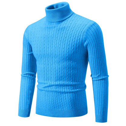 New Men's High Neck Sweater Solid Color Pullover Knitted Warm Casual