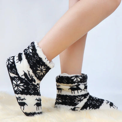 2pcs Women Warm Floor Socks Winter Thickened Plush Anti Skid Boots Soft Furry Indoor Shoes Christmas New Year Slipper Shoes Boot