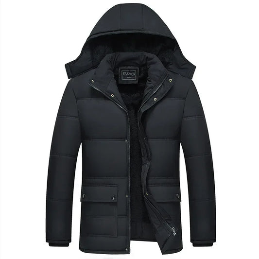 Men Winter Coat Solid Color Fur Collar Hooded Parkas High-quality Wool Thicken Warm Windproof Jacket Mens Jacket Men Clothing