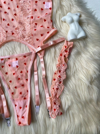 Best Girlfriend gift for birthday, romantic heart-shaped lace ruffle lingerie set.