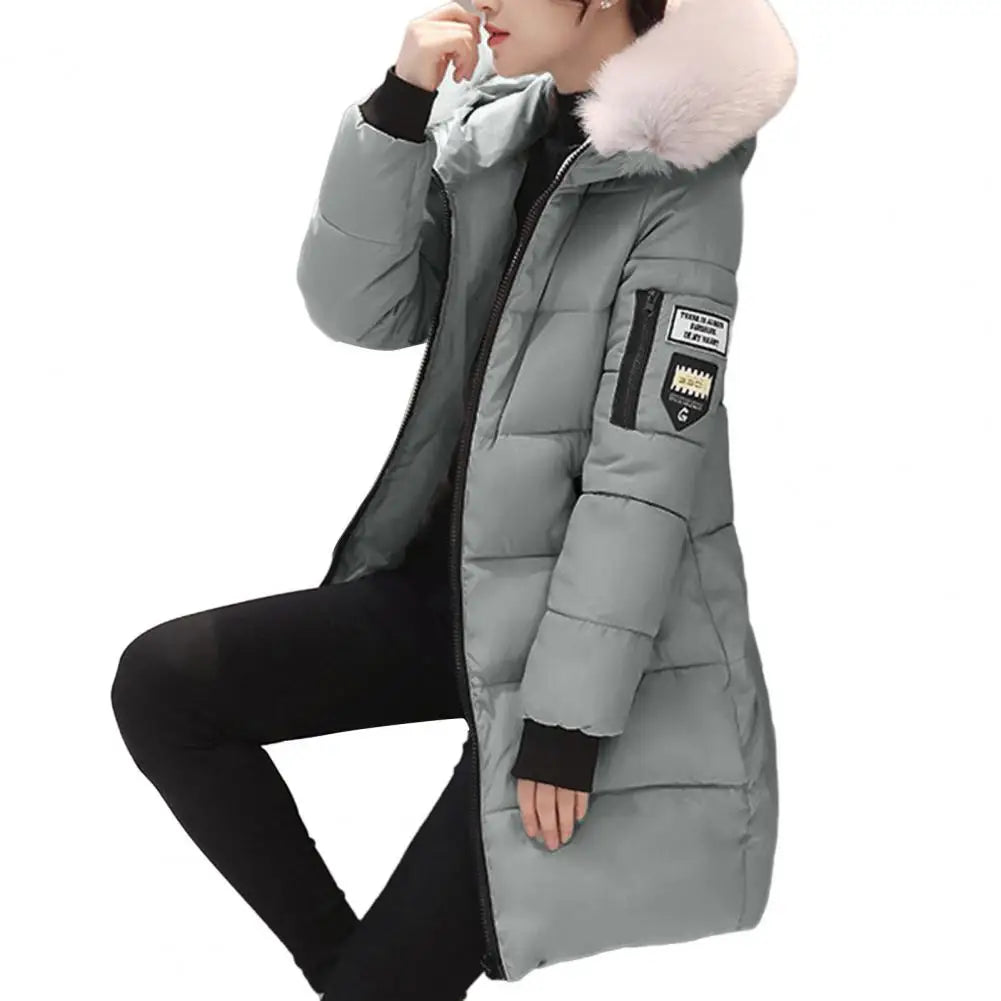 Women Coat Solid Color Thickened Padded Stuffed Hooded