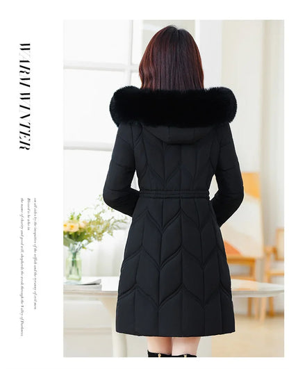 Women Down Cotton Jacket 2025 Mid Long Warm Ladies Outerwear Slim High-End Loose Women.