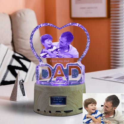 Love Crystal Photo Customized Picture Text NightLight Bluetooth Music Player Wedding Couple for Mother Father Day Christmas Gift