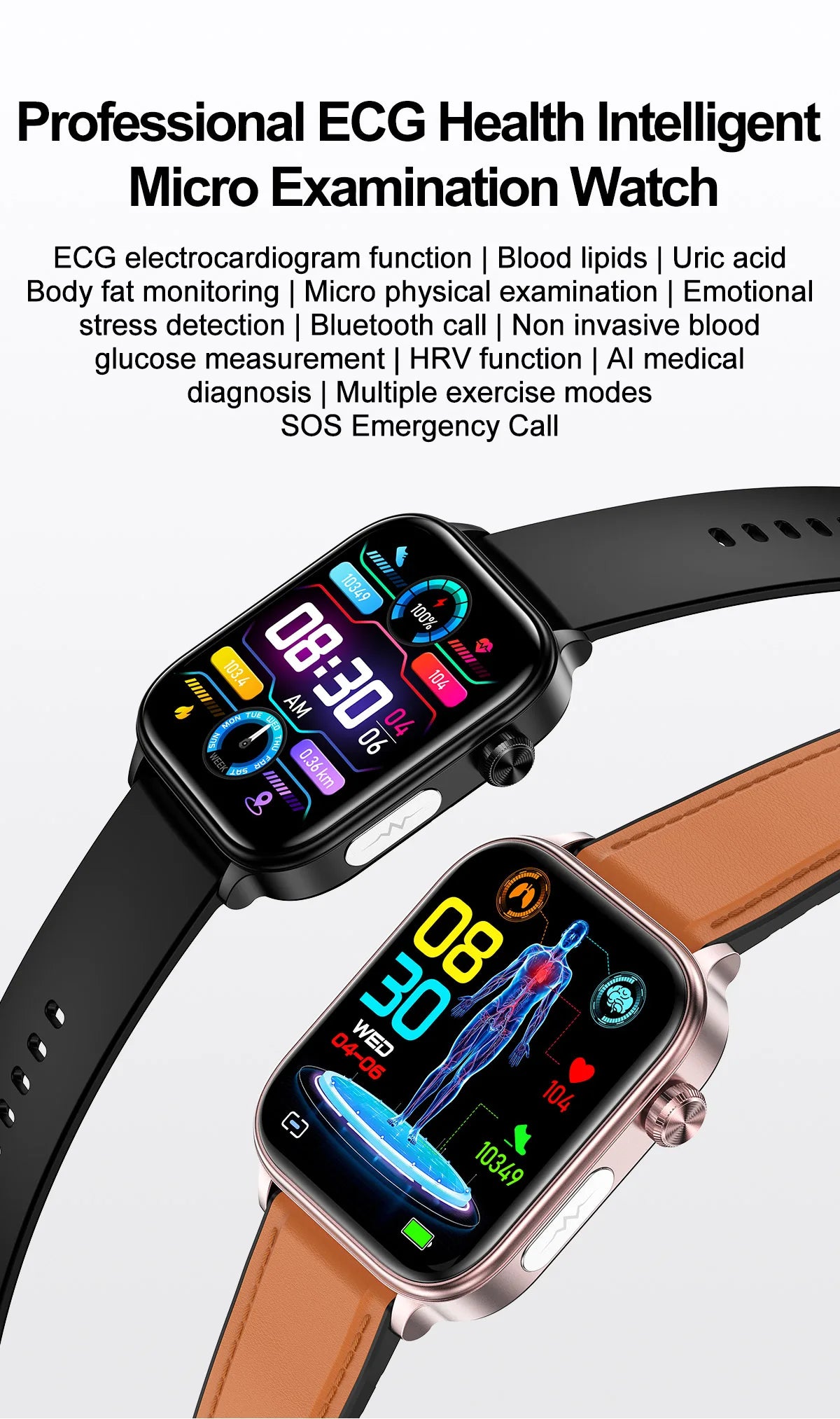 2024 New Medical Grade Smart Watch Women Blood Lipid Uric Acid Monitor Bluetooth Call SOS Watches Sport Health Smartwatch Men