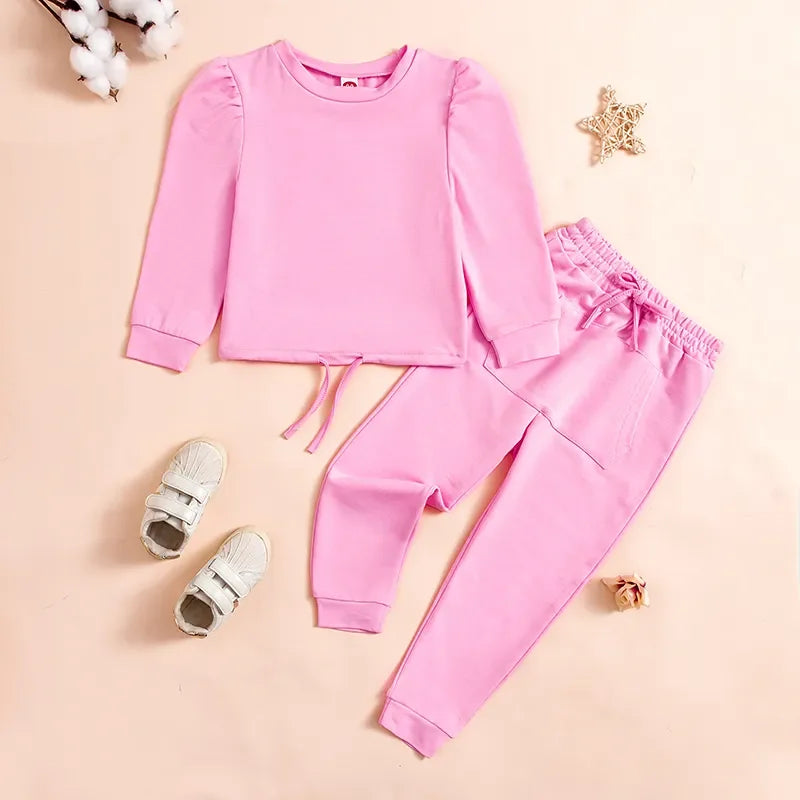 2025 Spring New Girls Fashion O Neck Long Sleeve Pullover Top + Pants 2 Pieces Set Casual Kids Clothes