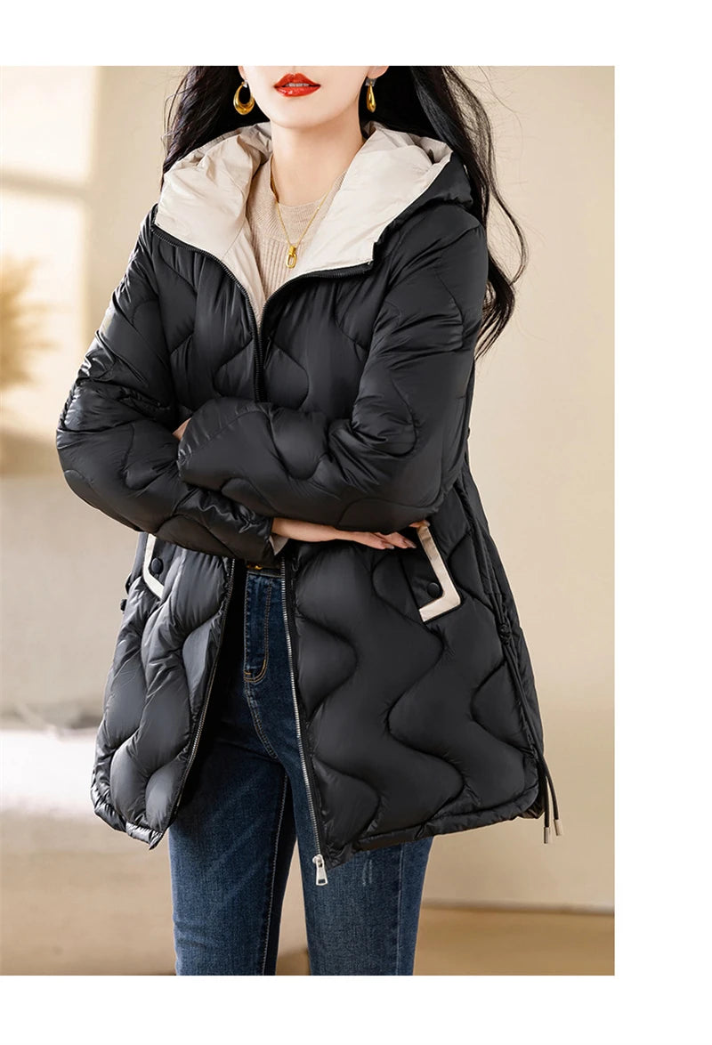 New Winter Jacket Parkas Women Coat Fur Collar Hooded Overcoat Female Jacket.