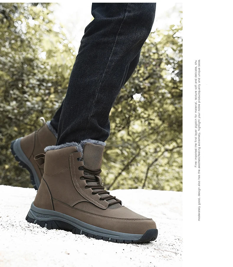 New Men Winter Snow Boots For Waterproof Leather Sneakers Super Warm Men's Boots Outdoor Male Hiking Boots Work Shoes Size 39-48