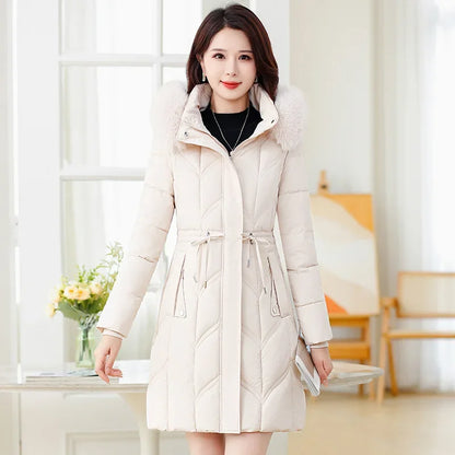 Women Down Cotton Jacket 2025 Mid Long Warm Ladies Outerwear Slim High-End Loose Women.