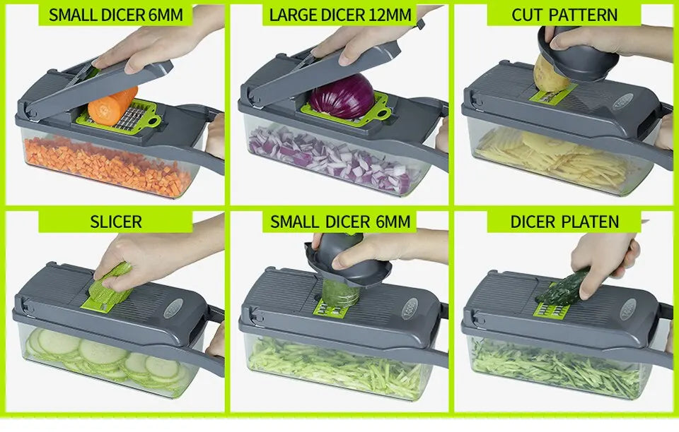 1Pc Green Black 12 in 1 Multifunctional Vegetable Slicer Cutter Shredders Slicer With Basket Fruit Potato Chopper Carrot Grater