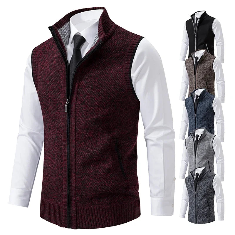 Vest Men Knitted Sleeveless Sweater Jacket Wool.