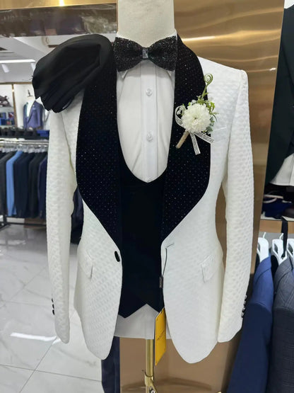 Man Suit Fine Pressed Diamond Men's Wedding Casual Host Suit 3 Pieces   Wedding Suits for Men