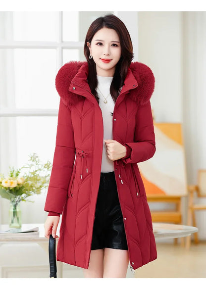 Women Down Cotton Jacket 2025 Mid Long Warm Ladies Outerwear Slim High-End Loose Women.