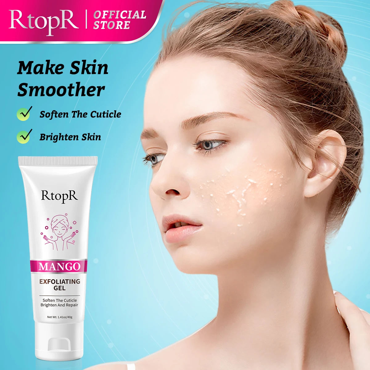 RtopR Facial Exfoliating Gel Facial Clean Cream Facial Scrub Blackhead Grease Dirt Oil Control Repairs Evens Tone Pore Tighten