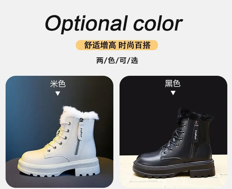 Snow Boots Plush Warm Medium Boots Women's Black and White Winter Thickened Warm Snow Flat Shoes Zapatos Mujer 2024