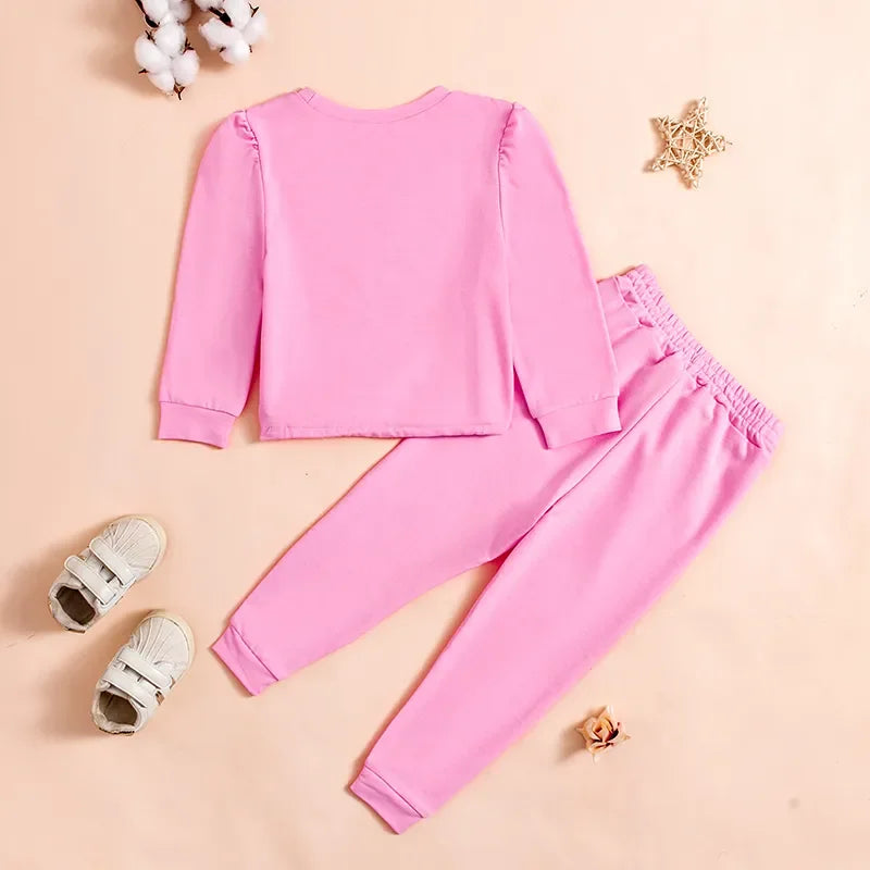 2025 Spring New Girls Fashion O Neck Long Sleeve Pullover Top + Pants 2 Pieces Set Casual Kids Clothes