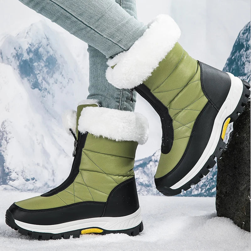 Winter New Women's Boots Thick Soled Shoes Warm High Cut Snow Boots Outdoor White Plush Comfortable Waterproof Fur Walking Shoes