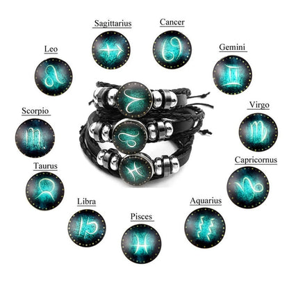 12 Constellation Zodiac Sign Charm Luminous Bracelets Men Women