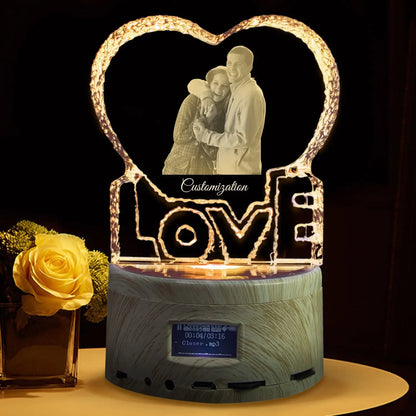 Love Crystal Photo Customized Picture Text NightLight Bluetooth Music Player Wedding Couple for Mother Father Day Christmas Gift